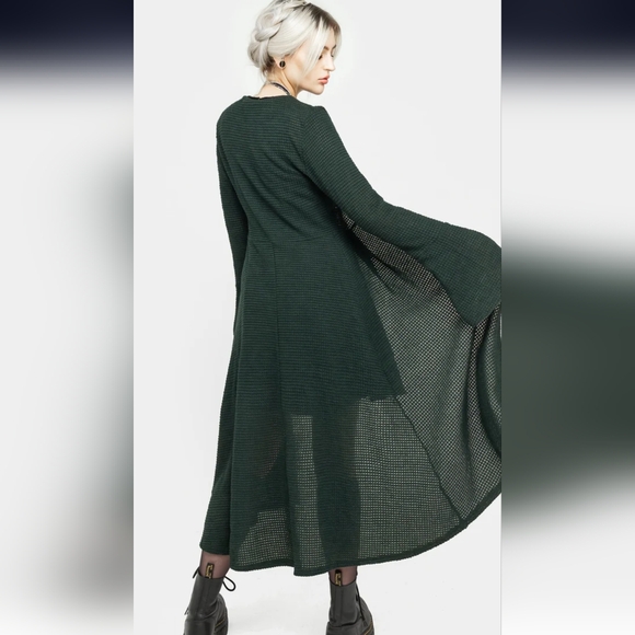 Xana Textured Tie Front Long Cardigan - Green - Picture 5 of 7